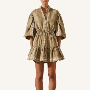 Shona Joy Dress Size AU 6 US 2 Lizete Balloon Sleeve Mini Dress Cotton Boho